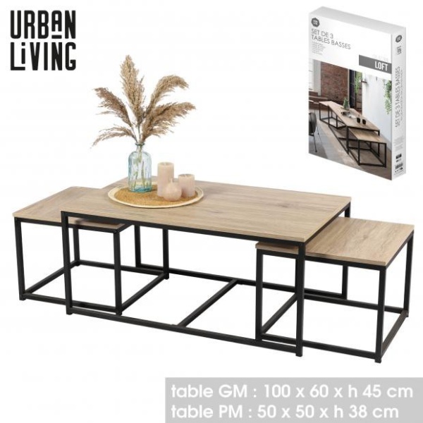 Set Mesas metal y madera x3 Loft