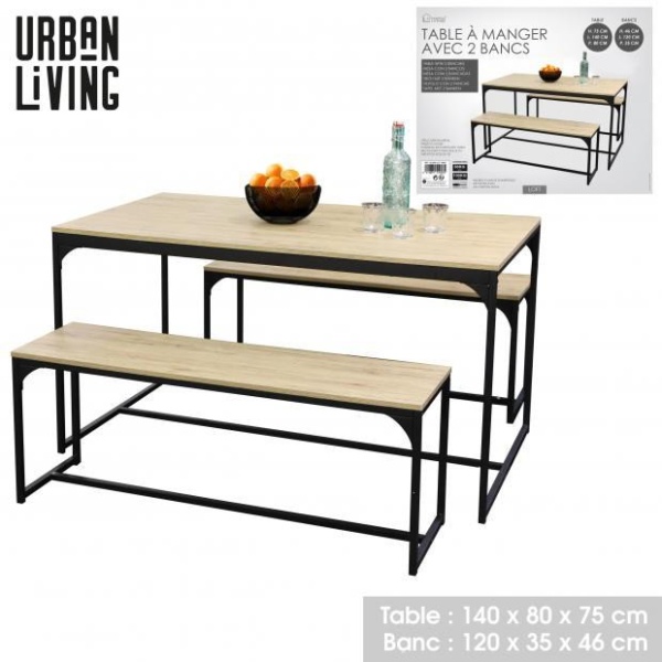 Set mesa de comedor con 2 bancos Loft