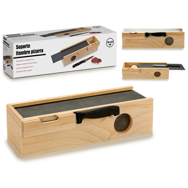 Caja madera fiambres pizarra y cuchillo