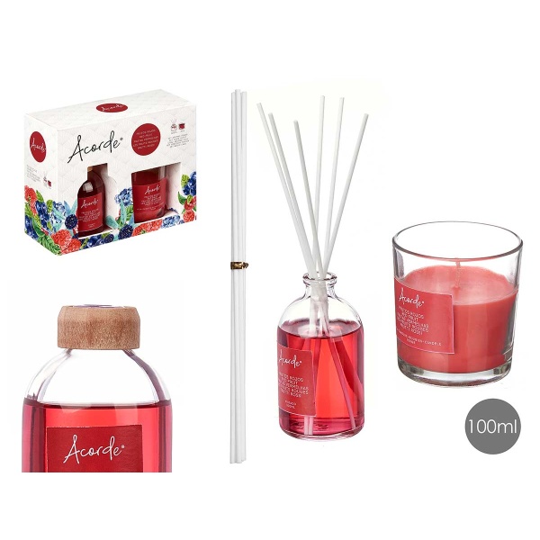 Set mikado 100ml + Vela 30h Frutos rojos