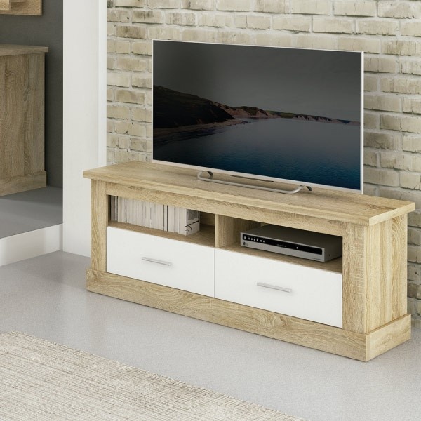 Mueble bajo TV Chellén 2 cajones Cambrian/Blanco