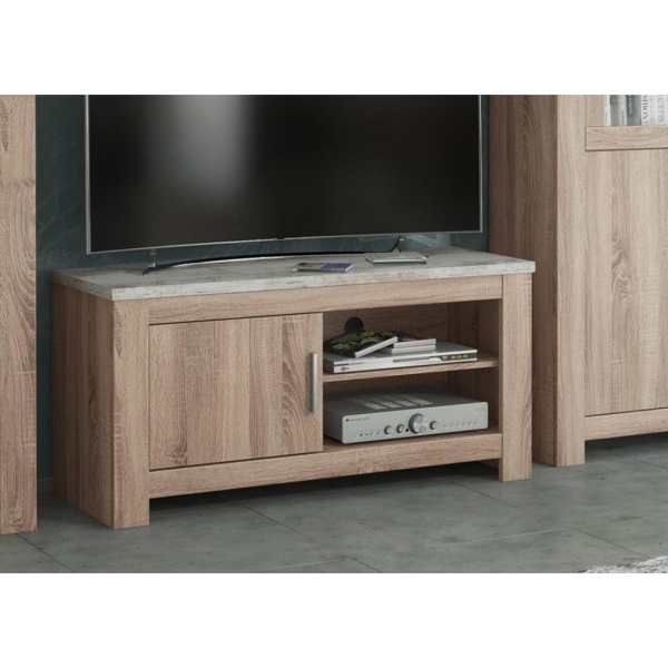 Mueble bajo TV Roncal 1 puerta Trufa/Cañon blanco