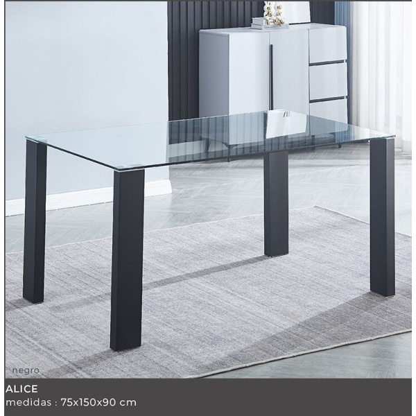 Mesa comedor tapa cristal Alice negro