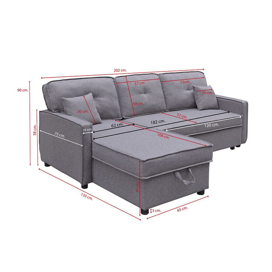 Chaiselongue Cama Dax con brazos tap. Malmo Gris - Imagen 2