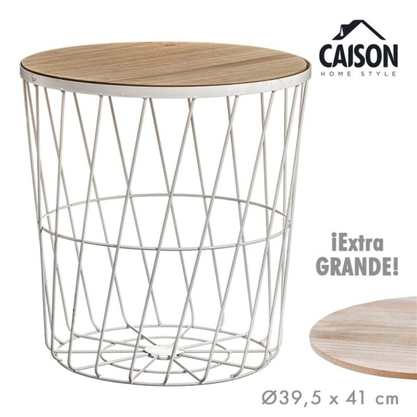 Mesa auxiliar metal tapa madera blanca