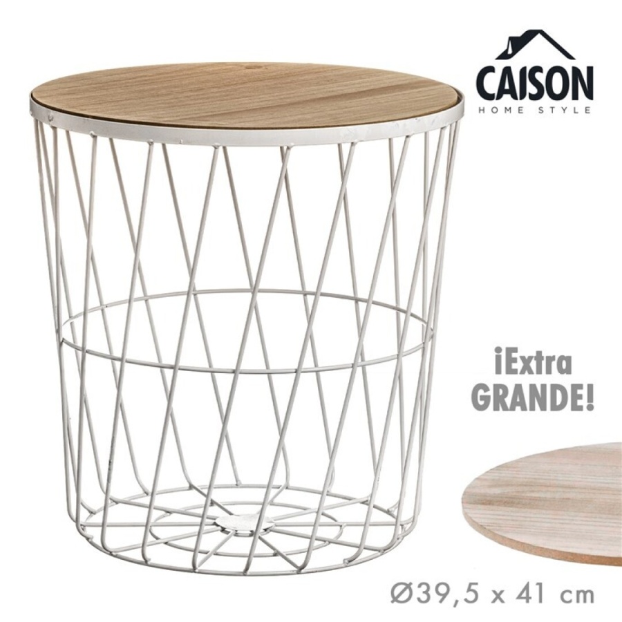 Mesa auxiliar metal tapa madera blanca
