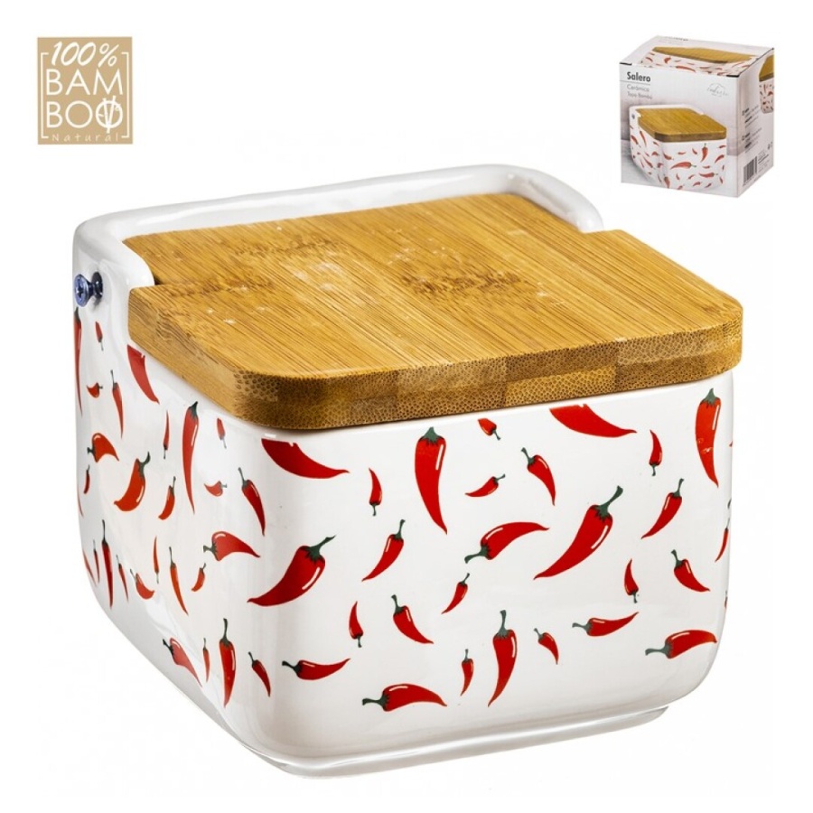 Salero cerámica con tapa bambú Spicy